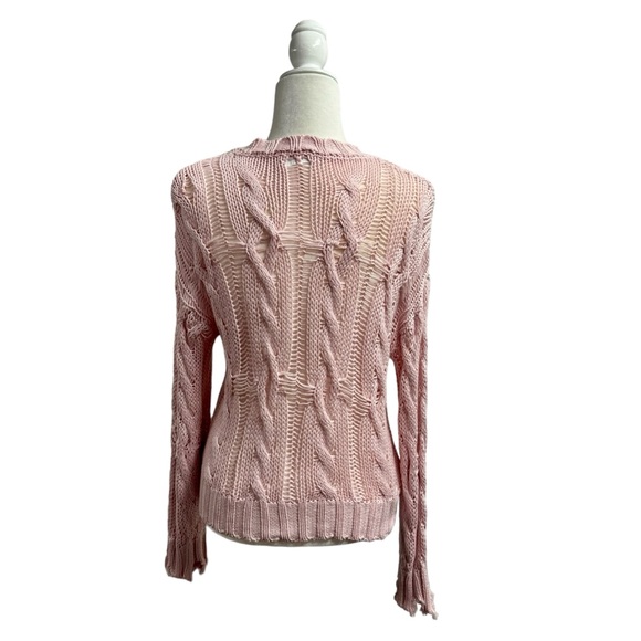 Sablyn Mitzy Pullover Crewneck Cable Knit Distressed Sweater Light Pink XS - Picture 3 of 12